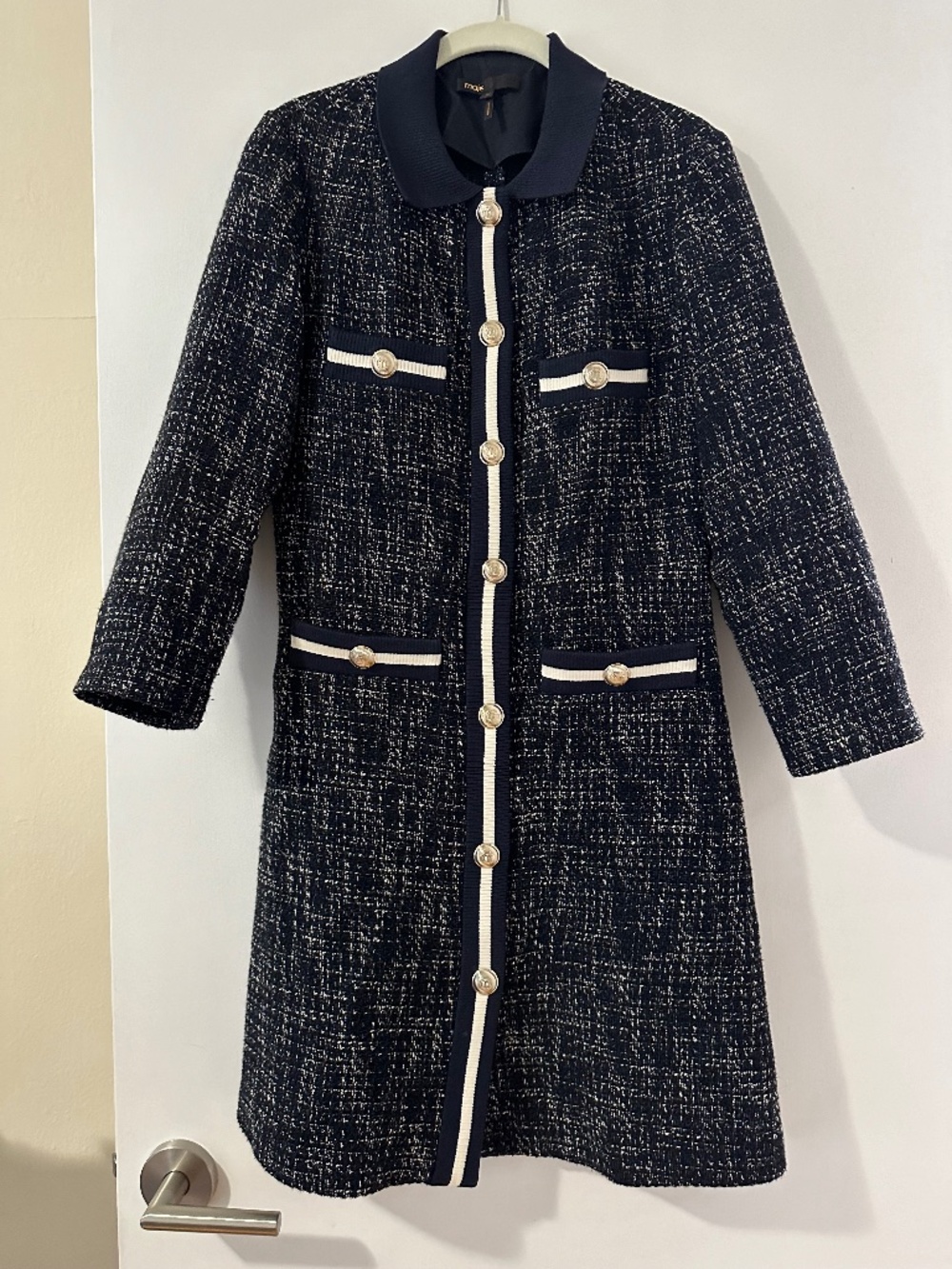 Maje navy cotton tweed dress, FR40 (US L), excellent condition, originally $430